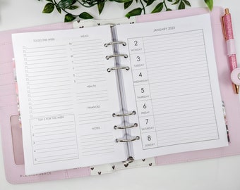 A5 Weekly Planner Refill for A5 Ring Planners - Filofax refill, week on one page with lists on left side - planner inserts