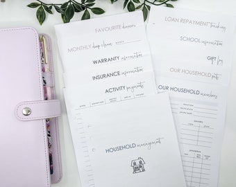 Printed A5 Household Family Planner Inserts | Family Binder | Printed Planner Inserts | mum planner, mom planner