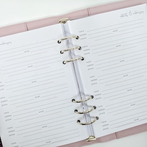 A5 printed Contacts & Address details planner inserts | 10 pages double sided | Addresses large planner kikki k or filofax planner refill