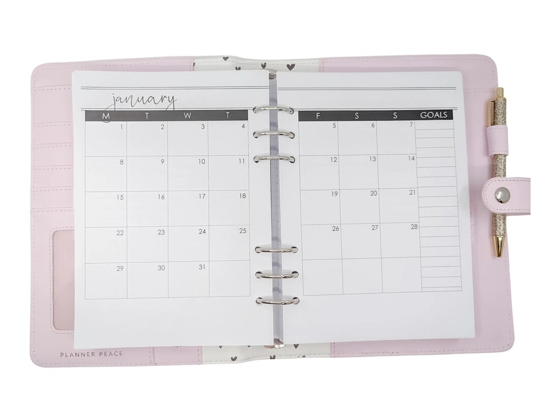 A5 Monthly Layout | Black and White. A5 Printed Planner Inserts for ...