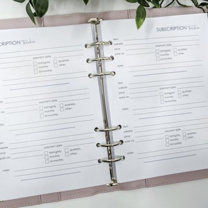 Inserti per planner di monitoraggio degli abbonamenti A5 / Carta da 100 g/m², perforata a 6 fori