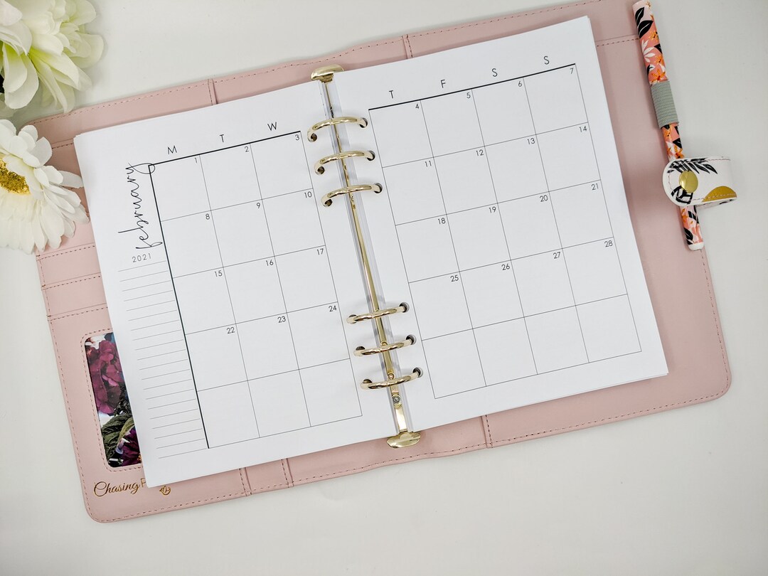 Monthly Planner Refill, 2024 or 2025 Planner Insert for A5 Ring Planners Like Large Kikki.k 