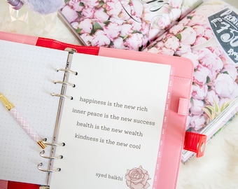Happiness Is The New Rich  A5 Dashboard for ring planners, fits Filofax or Kikki K planner