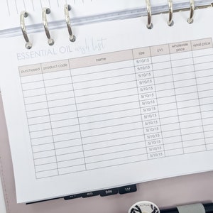 A5 Essential Oil Planner Inserts | printed planner inserts  | planner refill for large Filofax Kikki, printed A5 inserts