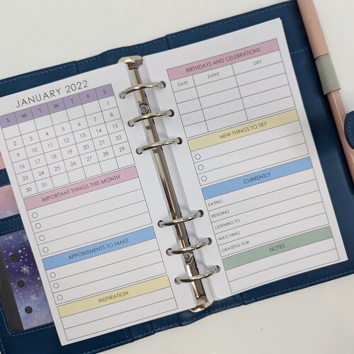 Printed Personal Size | Medium MO2P | Month on two pages | Dated Printed Planner Inserts | Planner refill diary Filofax
