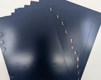 Separadores de planificador mensual A5 - 12 pestañas azul marino