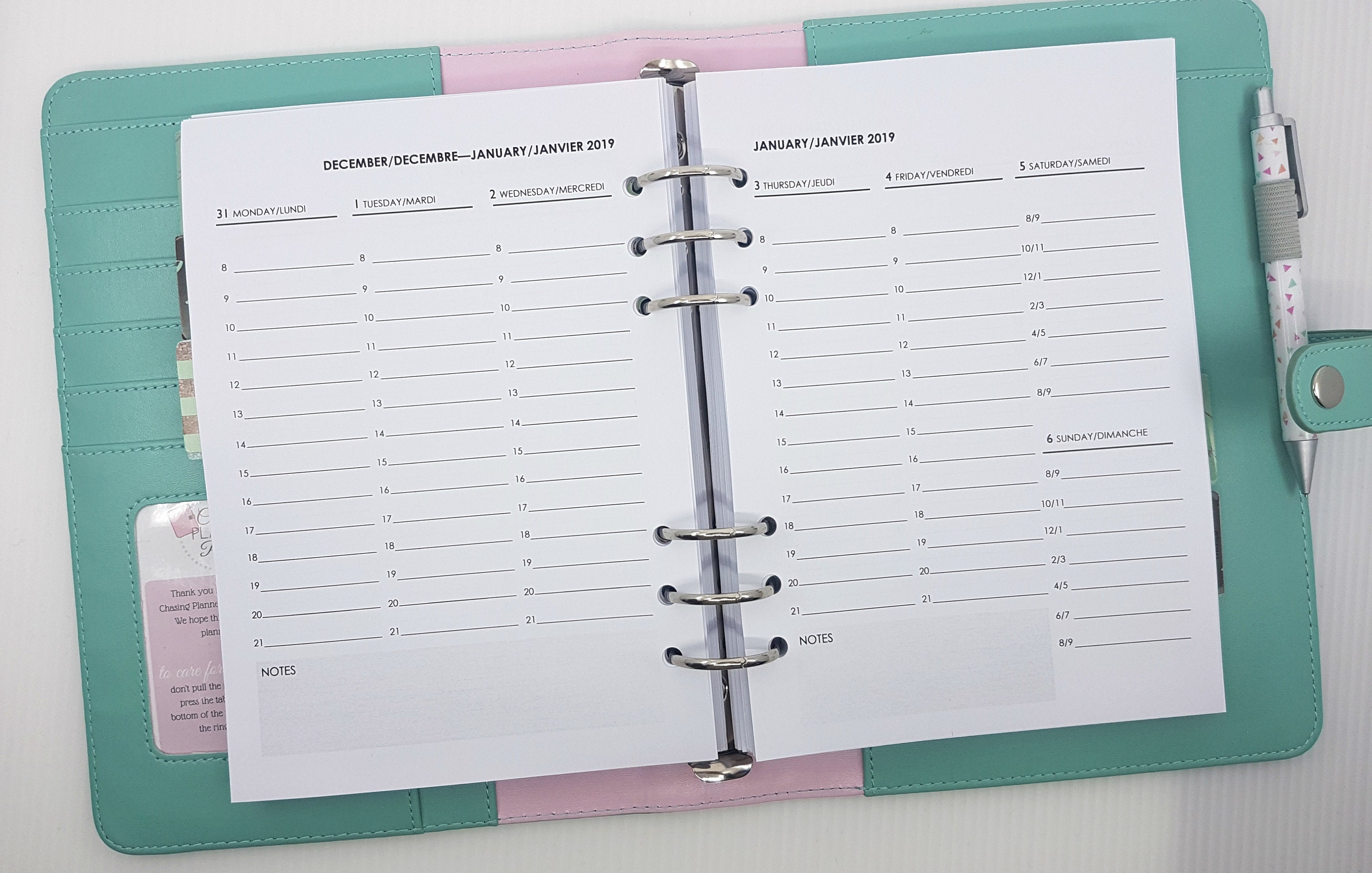 A5 Week on 2 Pages planner refill vertical WO2P dated Etsy