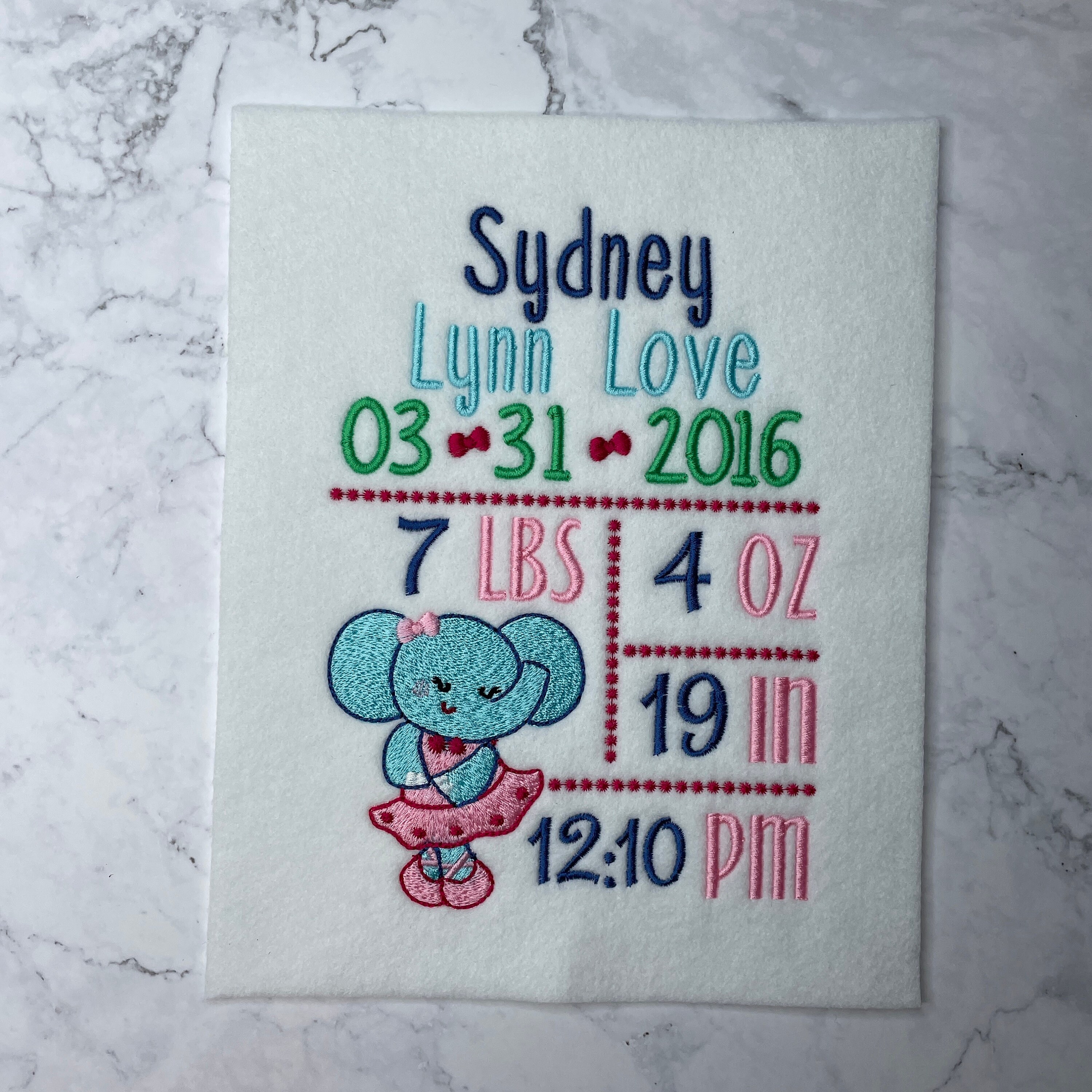 Birth Announcement Personalized Birth Embroidered Etsy