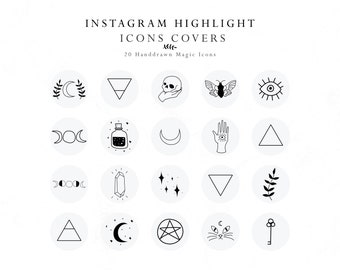 Instagram Story Highlights Cover Icons - Magic Handdrawn Icons - Black & White Handdrawn Icons Covers for Instagram - Witchcraft