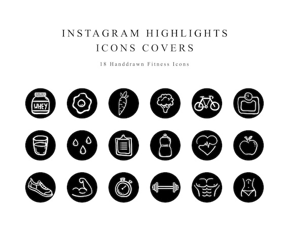 Instagram Story Highlights Cover Icons Fitness Handdrawn - Etsy