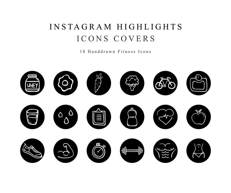 Instagram Story Highlights Cover Icons Fitness Handdrawn - Etsy