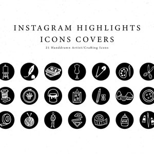 Instagram Story Highlights Covers Icons - Artist / Crafting Handdrawn Icons - Black & White Handdrawn Icons Covers for Instagram - Artist