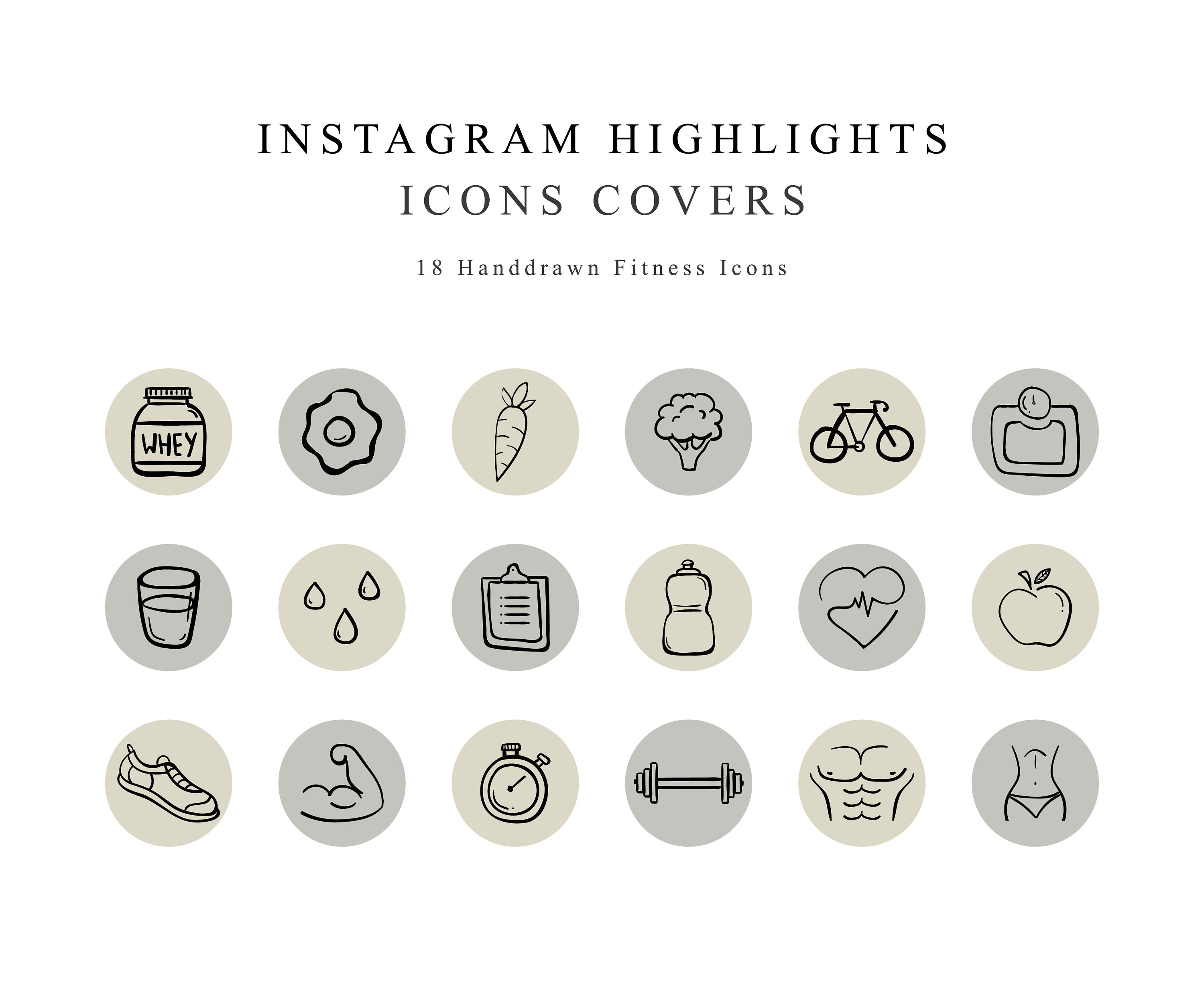 Instagram Story Highlights Cover Icons Fitness Handdrawn | Etsy