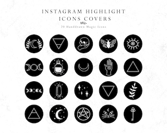 Instagram Story Highlights Cover Icons - Magic Handdrawn Icons - Black & White Handdrawn Icons Covers for Instagram - Witchcraft