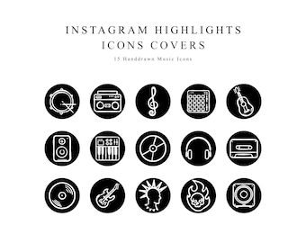 Instagram Story Highlights Cover Icons - Music Handdrawn Icons - Black & White Handdrawn Icons Covers for Instagram - Music