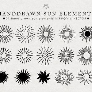 Handdrawn Sun Elements - Logo Design- Tattoo - Vector Illustrations - Esoteric - Mystical - Handdrawn