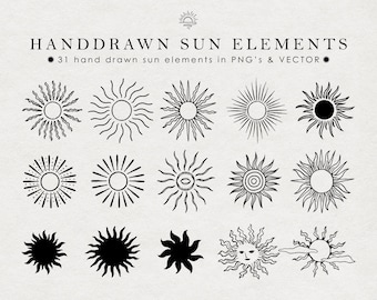 Handgezeichnete Sonnen-Elemente - Logo Design - Tattoo - Vektor Illustrationen - Esoterisch - Mystisch - Handgezeichnet