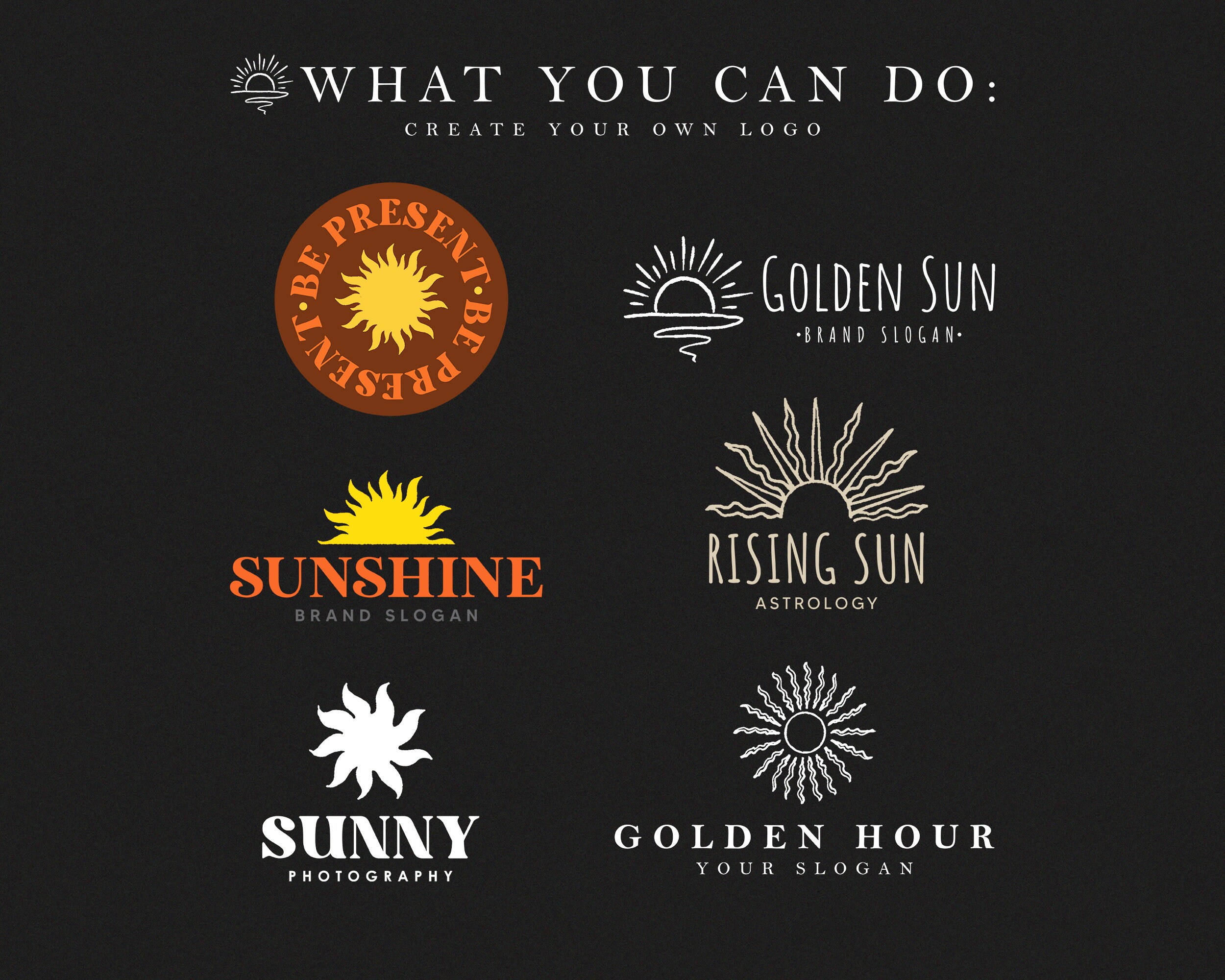 White Handdrawn Sun Elements - Logo Design- Tattoo - Vector ...