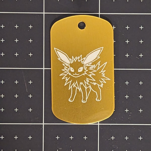 Laser Engraved Pokemon Jolteon Keychain Dog Tag