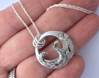 Handmade Large Silver Waves Round Necklace //  A Stunning Solid Silver Pendant Inspired By The Sea - perfect  for any  water lover!
