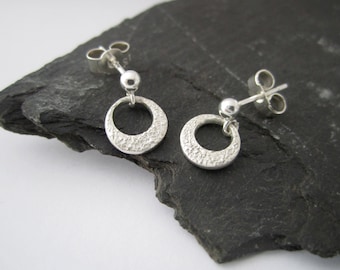 Tiny Round Drop Stud Earrings - Handmade in Fine Silver - subtle, small and stylish - a great go-to earring!