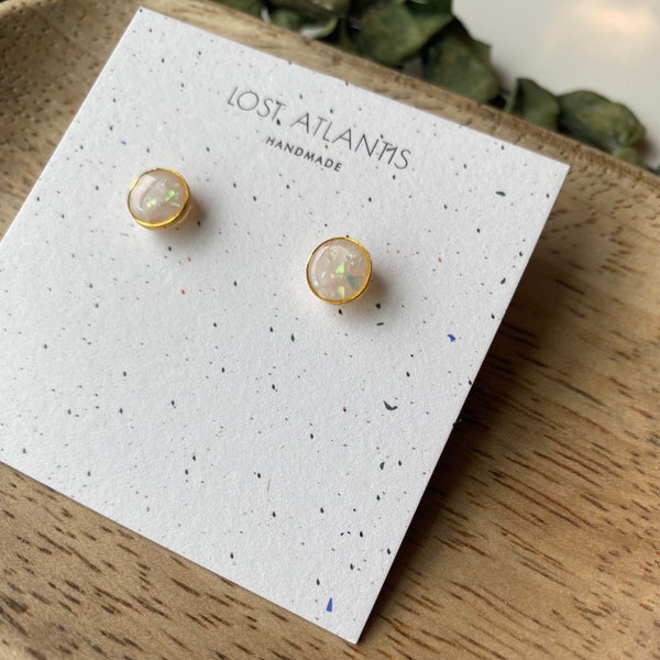 Mini Clay Opal Stud Earrings - Clay Stud Earrings - mini studs - gold - simple - minimalist jewelry - handmade polymer clay earrings