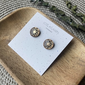 Black Mandala Stud Earrings: Gold Moroccan Polymer Clay Earrings