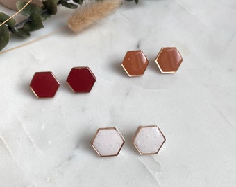 Hexagon Studs - modern clay earrings - minimalist earrings - clay and resin earrings - handmade