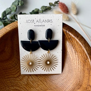 Black Statement Earrings - Clay Earrings - black and gold - modern handmade polymer clay earrings