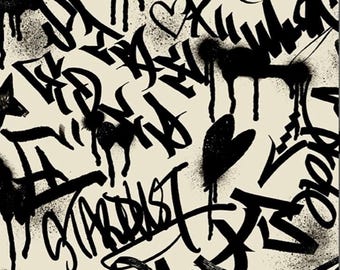 Libs Elliott Verdigris Parkdale Newsprint  Graffiti Fabric A832L Andover Fabrics, sold by the yard