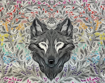 Tula Pink's Wolf of Pink Street - Fog, Graywork By the yard
