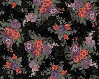 Web of Roses Fabric Black Metallic #M-10210-J by Jera Brandvig for Maywood Studio- Quality Quilting Cotton