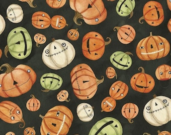 Halloween Whimsy Pumpkins C11821-Black-Riley Blake Designs- Jack-o-Lanterns- Quality Quilting Cotton