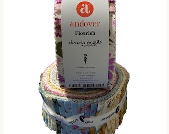 Flourish Jelly Roll by Alexandra Bordallo for Andover Fabrics - 40, 2.5" x 42" Fabric Strips