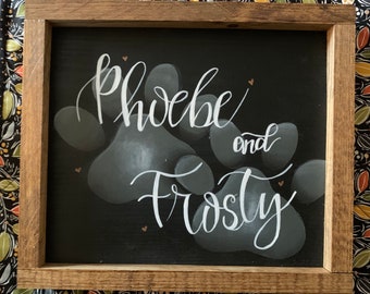 Personalized Dog Name with 2 paws Wood Sign ,Framed,Rustic, Distressed, Gallery Wall, Farmhouse Style, Furbabies,Animal,Family, Shabby Chic