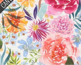 Soulstice Floral Canvas Fabric – Midsummer Bloom Watercolor Print