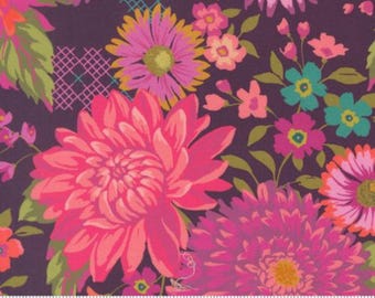 Happy Parlor Blooms Plum 11960 26 Moda fabrics by Crystal Manning, Florals Cross stitch, Sold by the yard