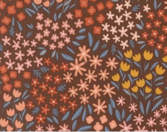 Blossoms and Blooms Quilting Fabric by Elena Amo from Moda - Chocolate 39052 17- sold by the yard