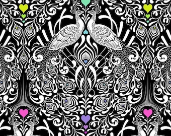Tula Pink- Line work- Tall Tales , peacocks. OOP, beautiful fabric, hard to find, sold by the yard.