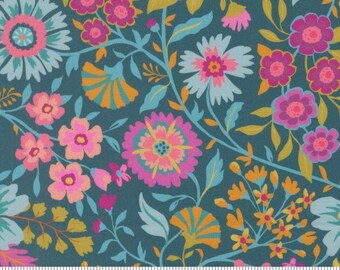 Parlor Wild and Free Peacock 11961 16  Moda fabrics by Crystal Manning, Florals,Sold by the yard