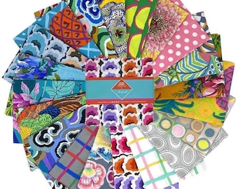 Kaffe Classics Plus 5" Square Pack (Charm Pack) in Soft-August 2026-42 pieces by Kaffe Fassett for Free Spirit
