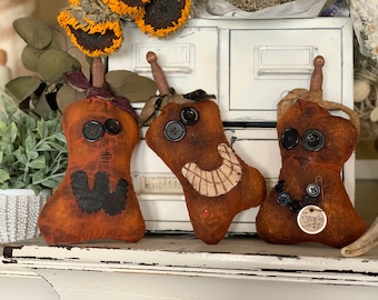 Primitive-Grungy-Pumpkins, set of 3 Quilted Jack o lanterns