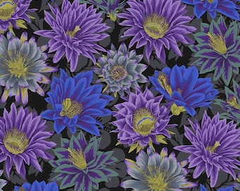 Floral Cotton Fabric: Kaffe Fassett Collective, Free Spirit -Cactus Flower Black. PWPJ096.BLACK
