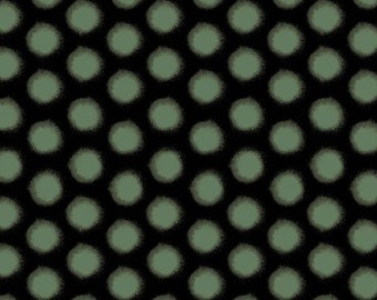 Verdigris by Libs Elliott- Kensington in Burnish- Green dots on black-A-829-G, sold by the yard