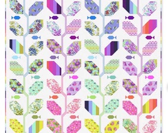 Tula Pink Marine Meadow Quilt Kit – Floral Reef Fabric, Pieced Design (85.5" x 90")