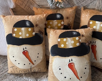 Primitive, Rustic, Winter,Snowgirl pillow Glam