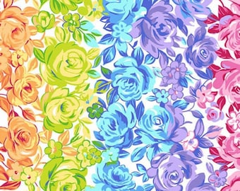 Rainbow Garden Fabric - Andover Fabrics- 100% Quilting Cotton A-9899-L Yardage Multi Colored Rainbow Roses