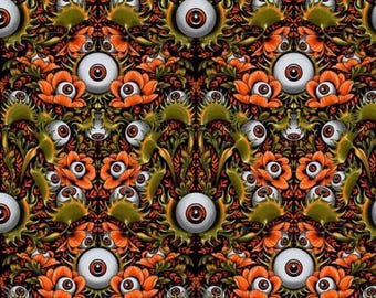 Venus Eye Trap. Costume and Cobwebs by Club Hauer for Free Spirit Fabrics PWRH127.Orange  By the yard