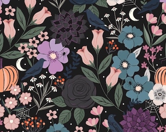 Witchy Pumpkin Floral Cotton fabric  ,Spellbound SPELL2450-Dashwood Studios Halloween..sold by the yard