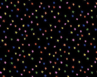 Starry Black Fabric: Mini Multi-Colored Stars - Ruby Star Society